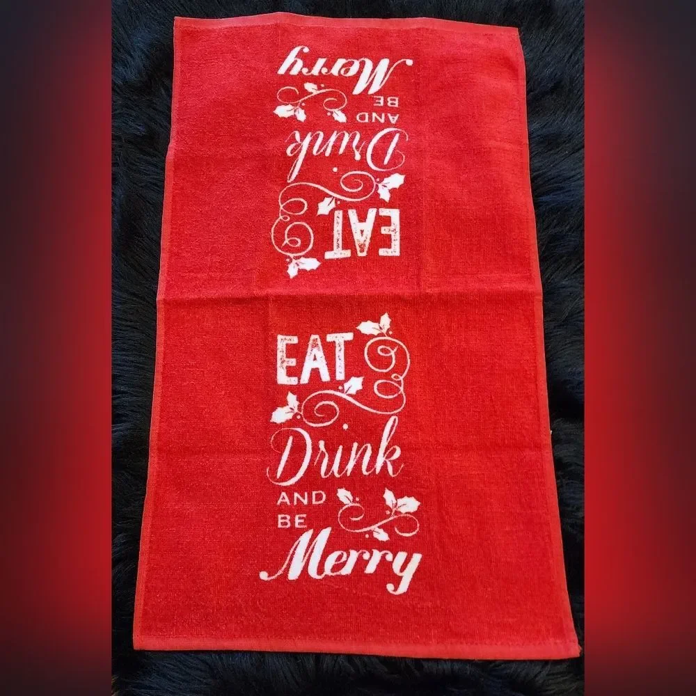 Eat Drink & Be Merry Christmas Hand Towel & 10 Party Cups